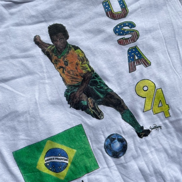 Grail Bloakcore Vintage 1994 World Cup Soccer USA Brazil Single Stitched Shirt - Picture 3 of 9